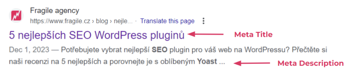 Ukázka Meta Title a Meta Description